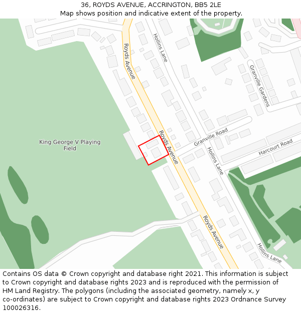 36, ROYDS AVENUE, ACCRINGTON, BB5 2LE: Location map and indicative extent of plot