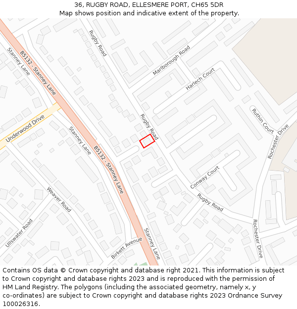 36, RUGBY ROAD, ELLESMERE PORT, CH65 5DR: Location map and indicative extent of plot