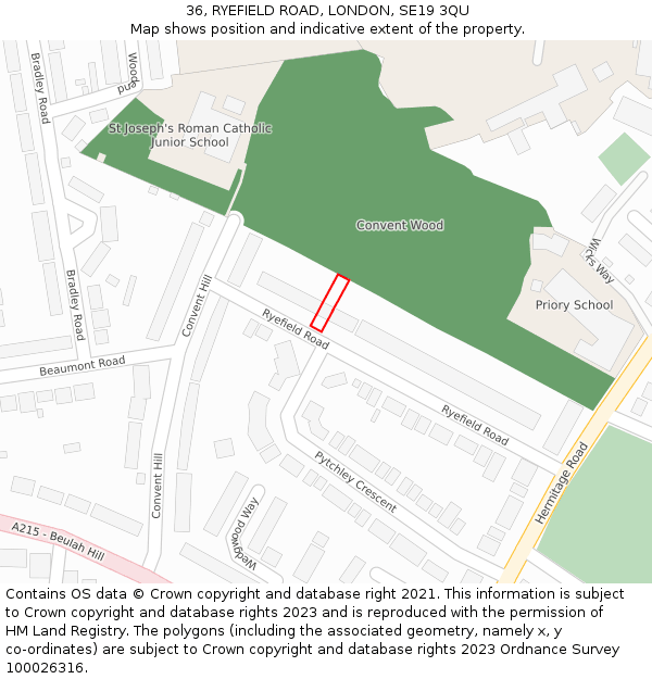 36, RYEFIELD ROAD, LONDON, SE19 3QU: Location map and indicative extent of plot