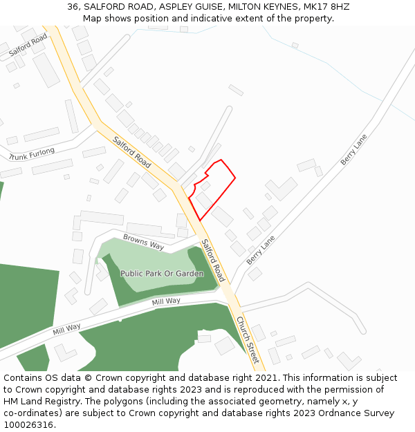 36, SALFORD ROAD, ASPLEY GUISE, MILTON KEYNES, MK17 8HZ: Location map and indicative extent of plot