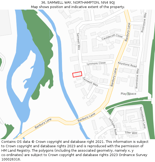 36, SAMWELL WAY, NORTHAMPTON, NN4 9QJ: Location map and indicative extent of plot