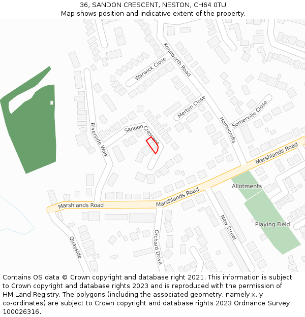 36, SANDON CRESCENT, NESTON, CH64 0TU: Location map and indicative extent of plot