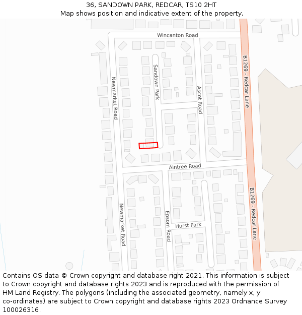 36, SANDOWN PARK, REDCAR, TS10 2HT: Location map and indicative extent of plot