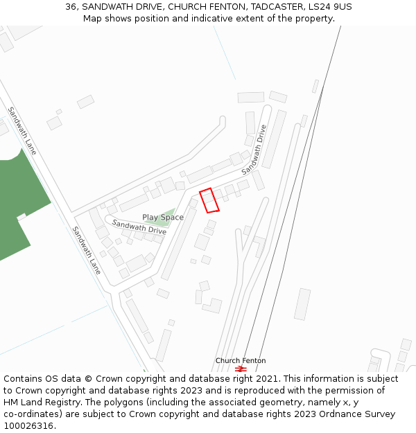 36, SANDWATH DRIVE, CHURCH FENTON, TADCASTER, LS24 9US: Location map and indicative extent of plot
