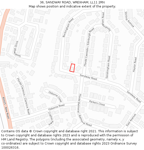 36, SANDWAY ROAD, WREXHAM, LL11 2RN: Location map and indicative extent of plot