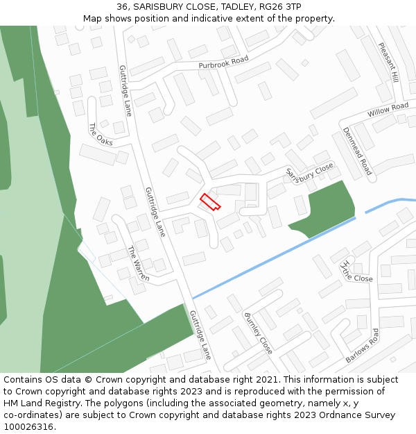 36, SARISBURY CLOSE, TADLEY, RG26 3TP: Location map and indicative extent of plot