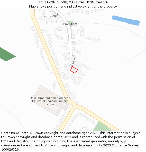 36, SAXON CLOSE, OAKE, TAUNTON, TA4 1JA: Location map and indicative extent of plot