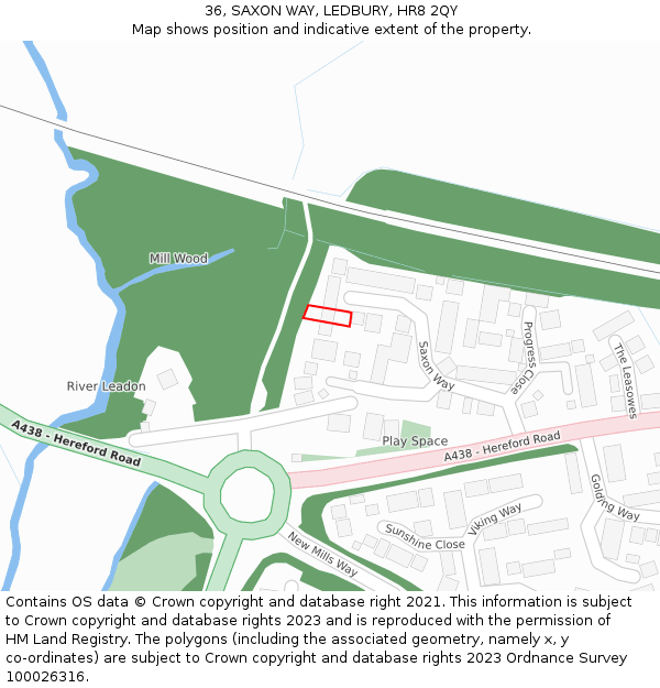 36, SAXON WAY, LEDBURY, HR8 2QY: Location map and indicative extent of plot