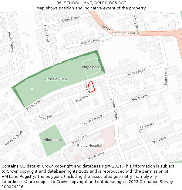 36, SCHOOL LANE, RIPLEY, DE5 3GT: Location map and indicative extent of plot