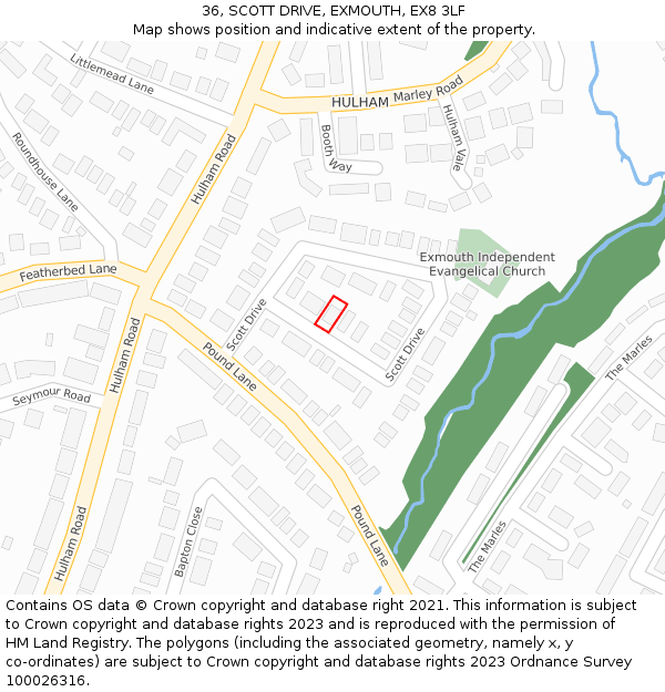 36, SCOTT DRIVE, EXMOUTH, EX8 3LF: Location map and indicative extent of plot