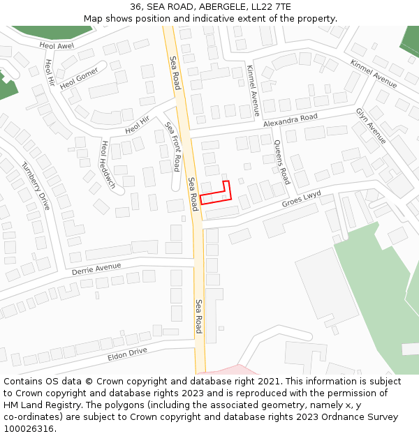 36, SEA ROAD, ABERGELE, LL22 7TE: Location map and indicative extent of plot