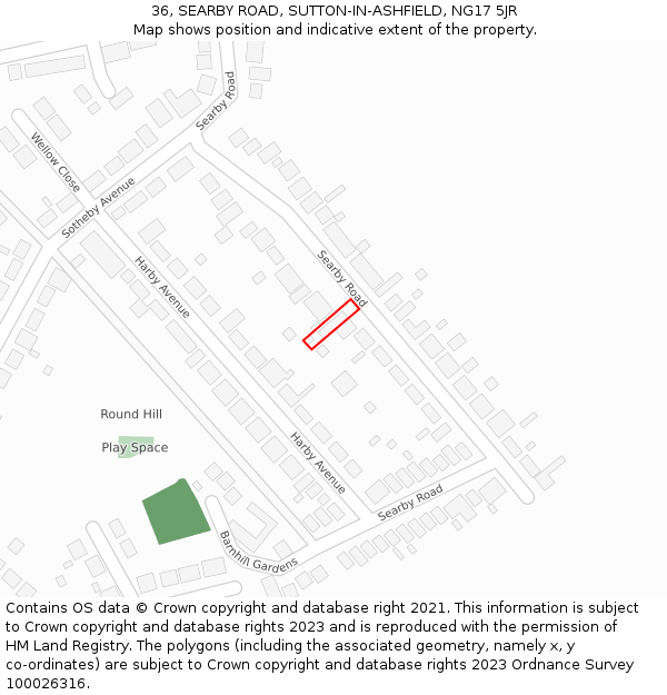 36, SEARBY ROAD, SUTTON-IN-ASHFIELD, NG17 5JR: Location map and indicative extent of plot