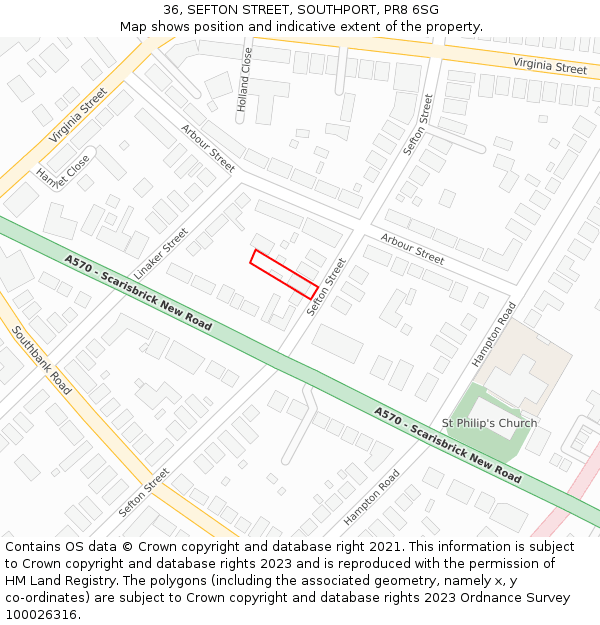 36, SEFTON STREET, SOUTHPORT, PR8 6SG: Location map and indicative extent of plot