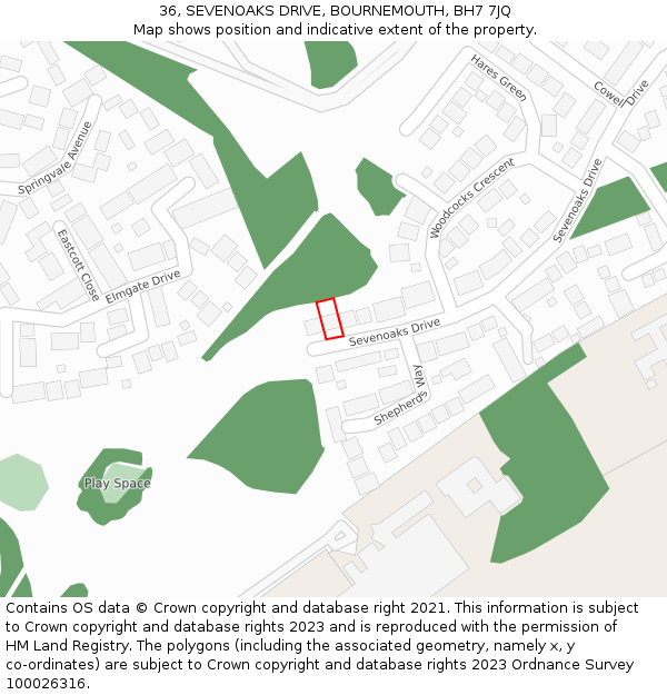 36, SEVENOAKS DRIVE, BOURNEMOUTH, BH7 7JQ: Location map and indicative extent of plot