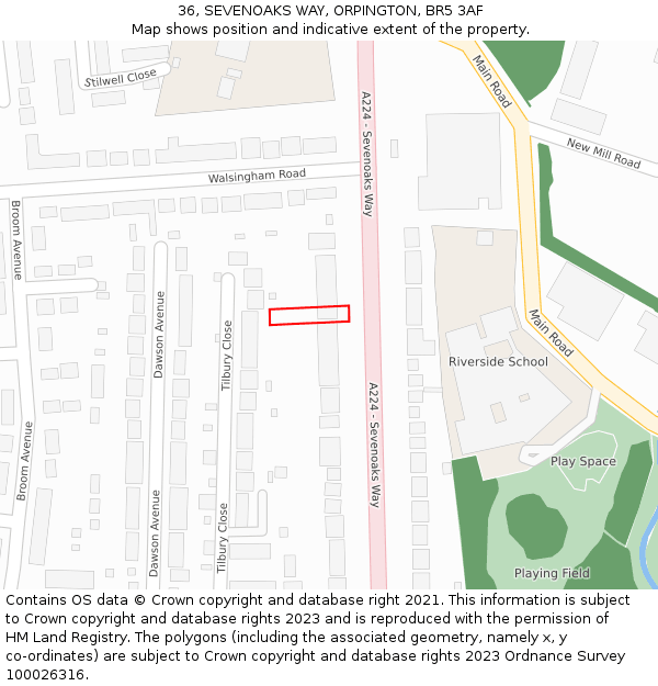 36, SEVENOAKS WAY, ORPINGTON, BR5 3AF: Location map and indicative extent of plot