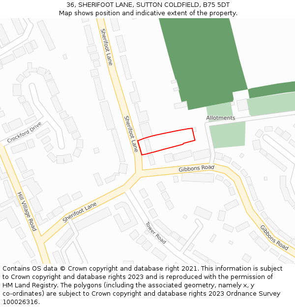36, SHERIFOOT LANE, SUTTON COLDFIELD, B75 5DT: Location map and indicative extent of plot