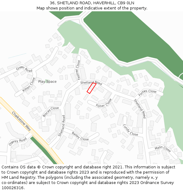 36, SHETLAND ROAD, HAVERHILL, CB9 0LN: Location map and indicative extent of plot