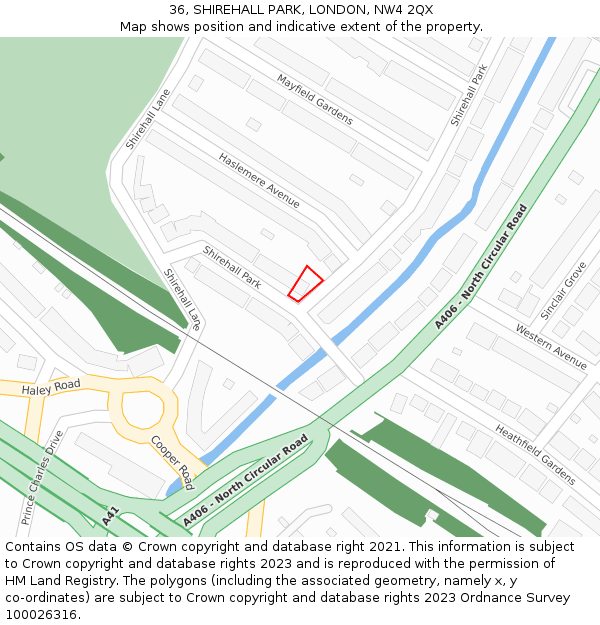 36, SHIREHALL PARK, LONDON, NW4 2QX: Location map and indicative extent of plot