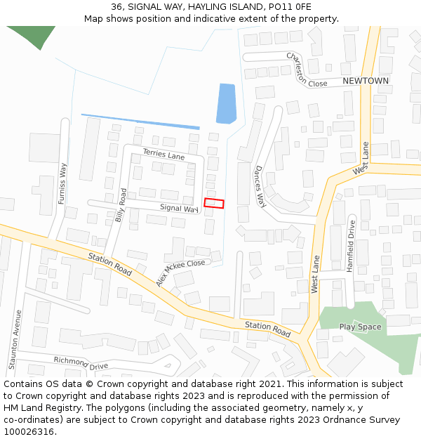 36, SIGNAL WAY, HAYLING ISLAND, PO11 0FE: Location map and indicative extent of plot