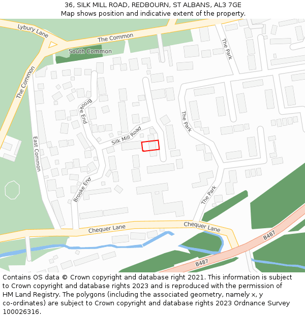 36, SILK MILL ROAD, REDBOURN, ST ALBANS, AL3 7GE: Location map and indicative extent of plot