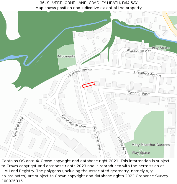 36, SILVERTHORNE LANE, CRADLEY HEATH, B64 5AY: Location map and indicative extent of plot