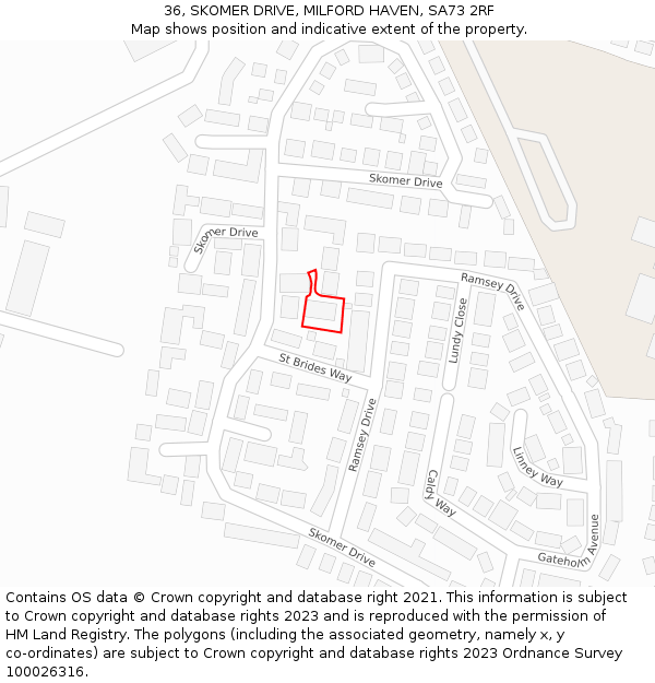 36, SKOMER DRIVE, MILFORD HAVEN, SA73 2RF: Location map and indicative extent of plot