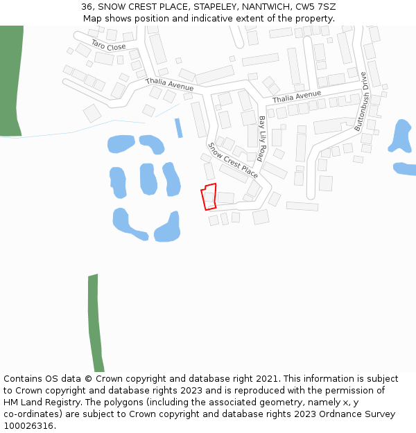 36, SNOW CREST PLACE, STAPELEY, NANTWICH, CW5 7SZ: Location map and indicative extent of plot