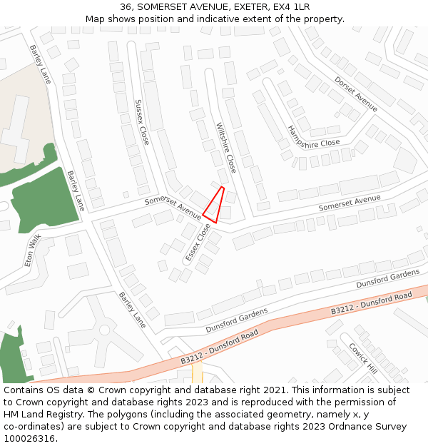 36, SOMERSET AVENUE, EXETER, EX4 1LR: Location map and indicative extent of plot