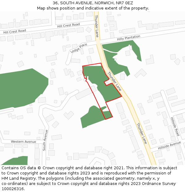 36, SOUTH AVENUE, NORWICH, NR7 0EZ: Location map and indicative extent of plot