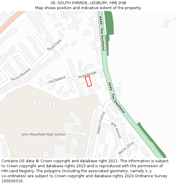 36, SOUTH PARADE, LEDBURY, HR8 2HB: Location map and indicative extent of plot