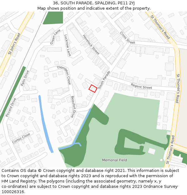 36, SOUTH PARADE, SPALDING, PE11 2YJ: Location map and indicative extent of plot