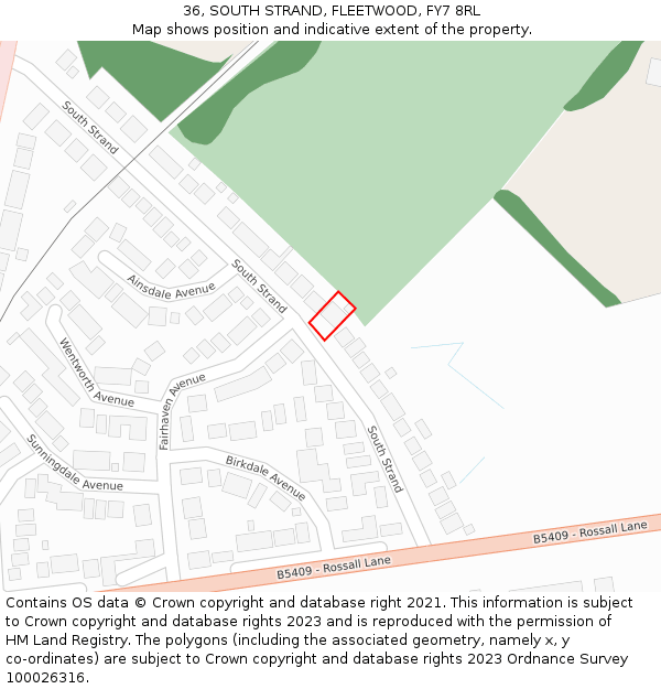 36, SOUTH STRAND, FLEETWOOD, FY7 8RL: Location map and indicative extent of plot