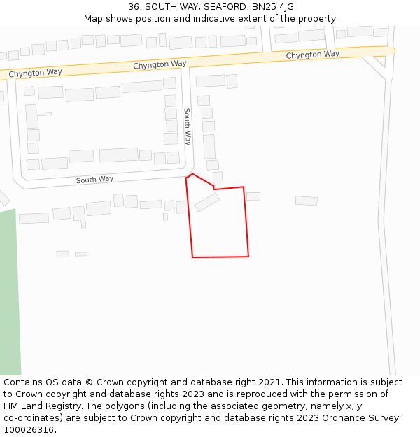 36, SOUTH WAY, SEAFORD, BN25 4JG: Location map and indicative extent of plot