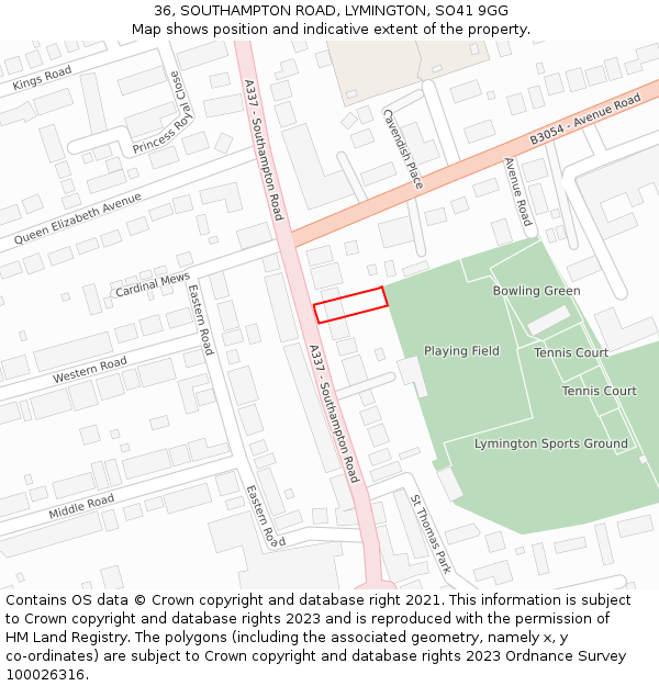 36, SOUTHAMPTON ROAD, LYMINGTON, SO41 9GG: Location map and indicative extent of plot