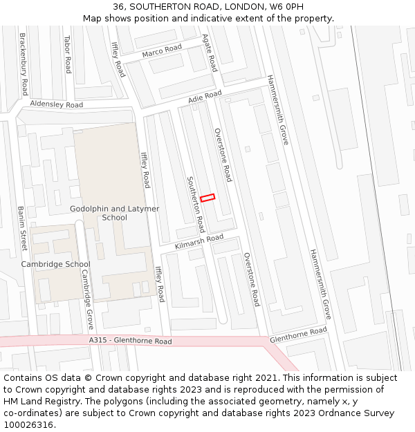 36, SOUTHERTON ROAD, LONDON, W6 0PH: Location map and indicative extent of plot