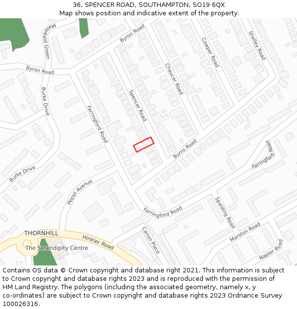 36, SPENCER ROAD, SOUTHAMPTON, SO19 6QX: Location map and indicative extent of plot