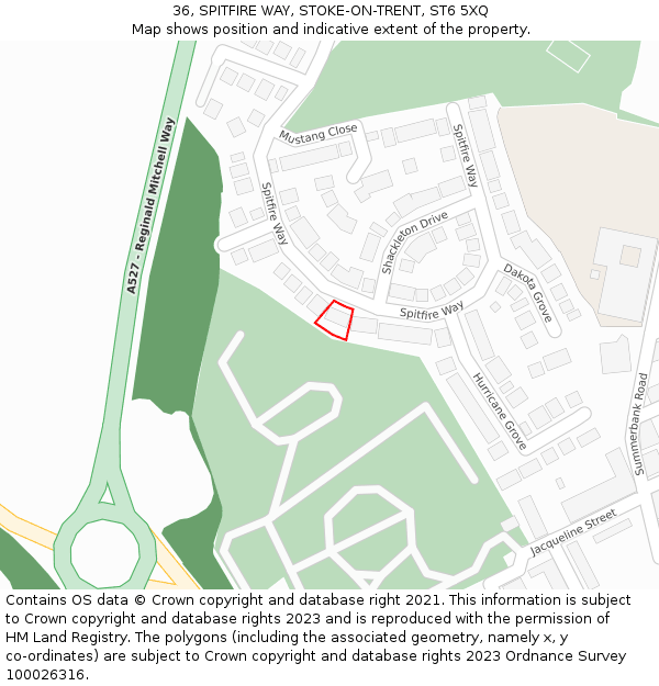 36, SPITFIRE WAY, STOKE-ON-TRENT, ST6 5XQ: Location map and indicative extent of plot