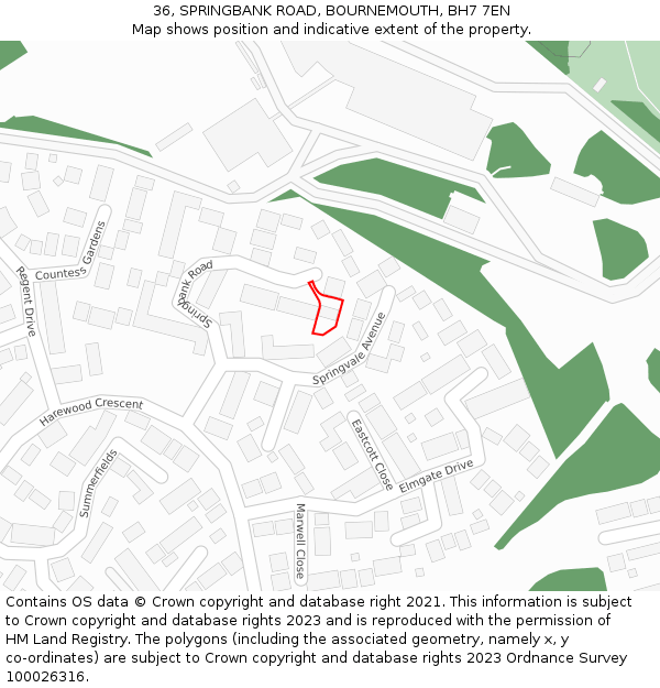 36, SPRINGBANK ROAD, BOURNEMOUTH, BH7 7EN: Location map and indicative extent of plot