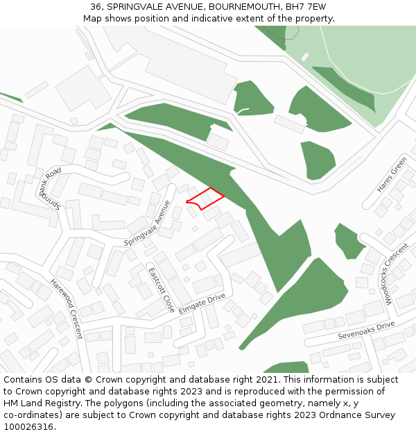 36, SPRINGVALE AVENUE, BOURNEMOUTH, BH7 7EW: Location map and indicative extent of plot
