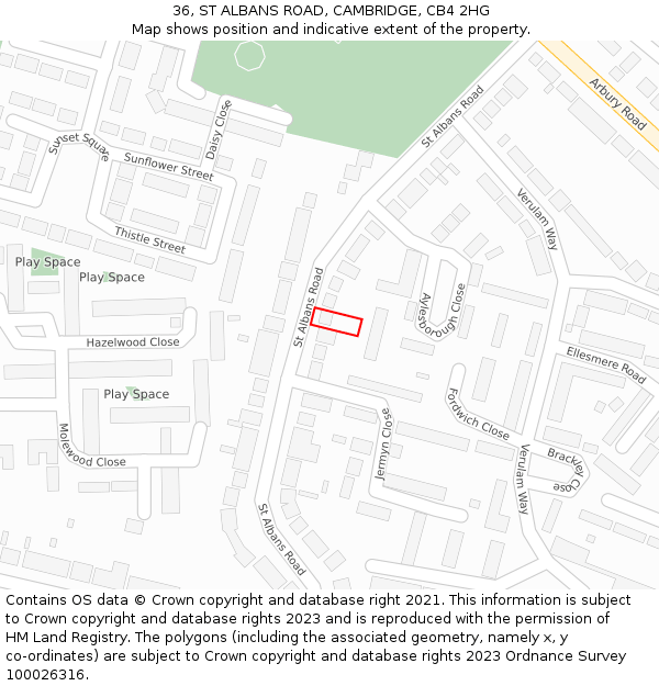 36, ST ALBANS ROAD, CAMBRIDGE, CB4 2HG: Location map and indicative extent of plot