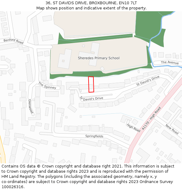 36, ST DAVIDS DRIVE, BROXBOURNE, EN10 7LT: Location map and indicative extent of plot