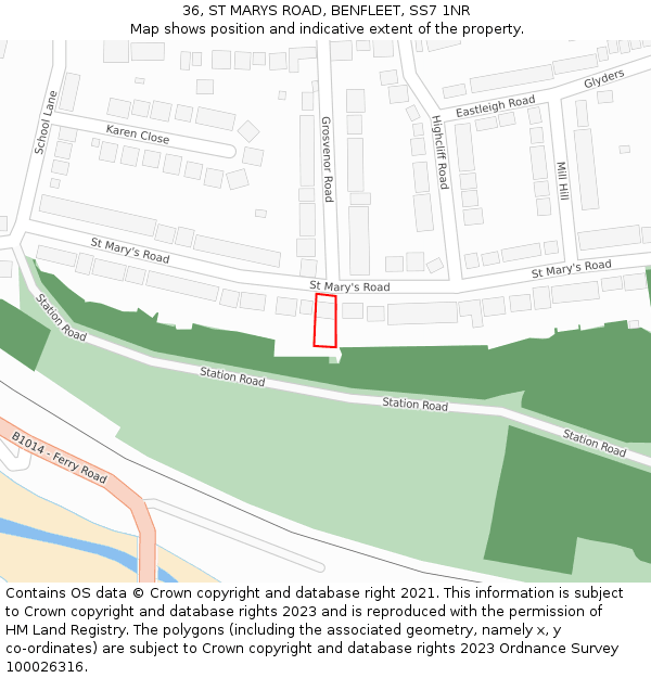 36, ST MARYS ROAD, BENFLEET, SS7 1NR: Location map and indicative extent of plot
