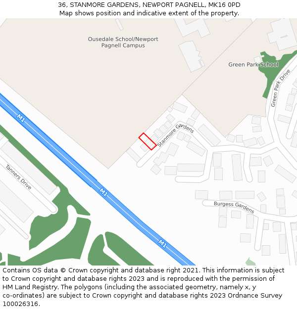 36, STANMORE GARDENS, NEWPORT PAGNELL, MK16 0PD: Location map and indicative extent of plot