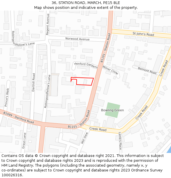 36, STATION ROAD, MARCH, PE15 8LE: Location map and indicative extent of plot