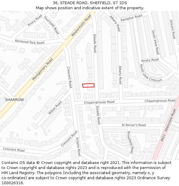 36, STEADE ROAD, SHEFFIELD, S7 1DS: Location map and indicative extent of plot