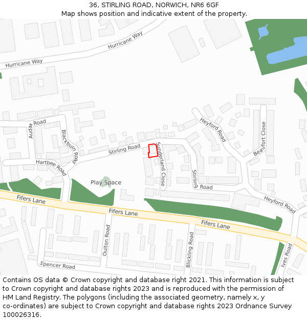 36, STIRLING ROAD, NORWICH, NR6 6GF: Location map and indicative extent of plot