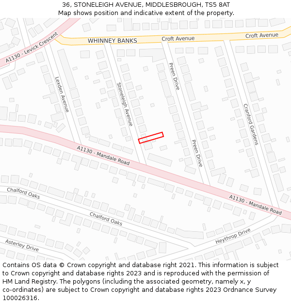 36, STONELEIGH AVENUE, MIDDLESBROUGH, TS5 8AT: Location map and indicative extent of plot