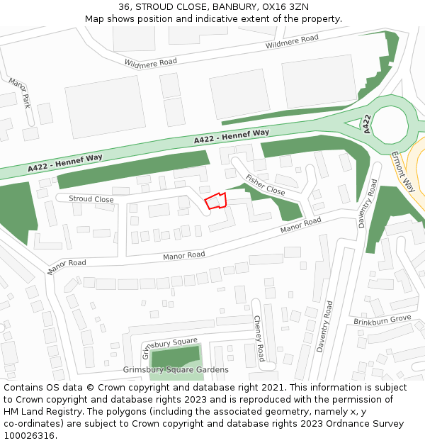 36, STROUD CLOSE, BANBURY, OX16 3ZN: Location map and indicative extent of plot