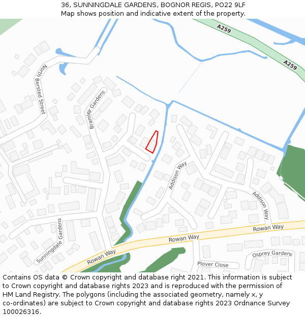 36, SUNNINGDALE GARDENS, BOGNOR REGIS, PO22 9LF: Location map and indicative extent of plot