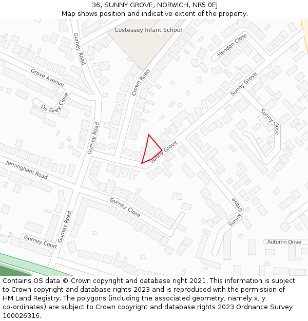 36, SUNNY GROVE, NORWICH, NR5 0EJ: Location map and indicative extent of plot